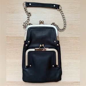 Nordstrom Black Leather Crossbody with Silver Chain and Frame Accents